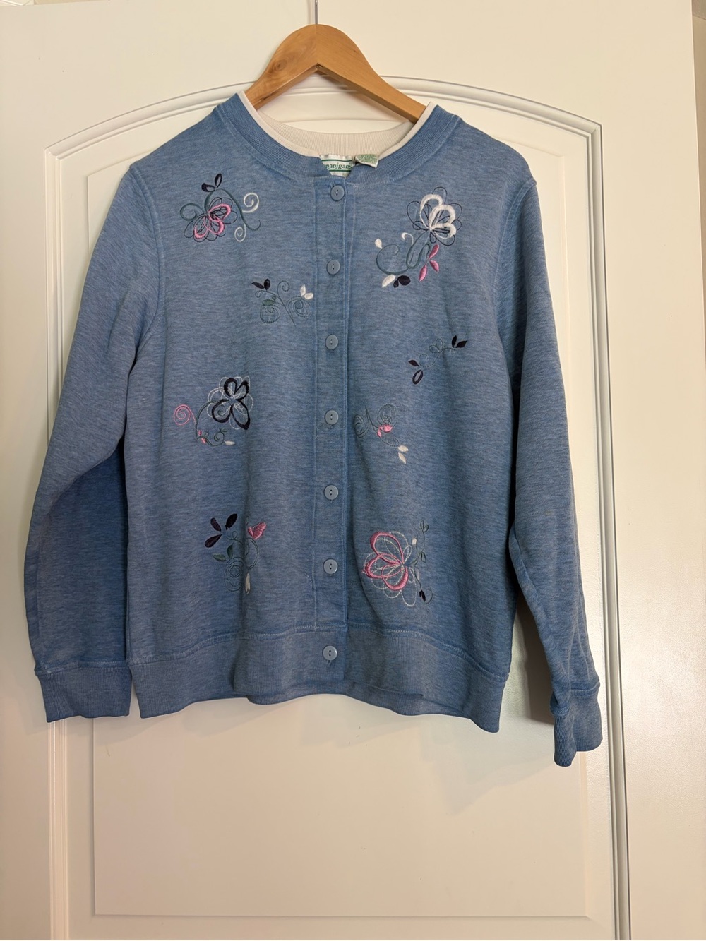 Vintage Shenanigans Blue Embroidered Granny Floral Button-Up Cardigan L
